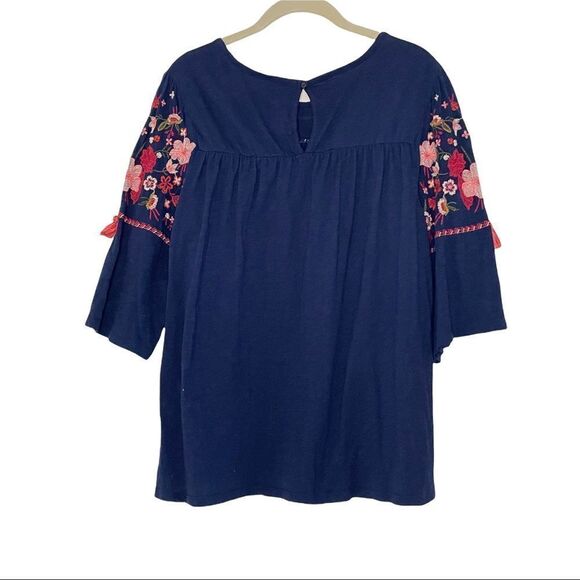 St John’s Bay Navy Embroidered Peasant Top - M - Picture 2 of 4
